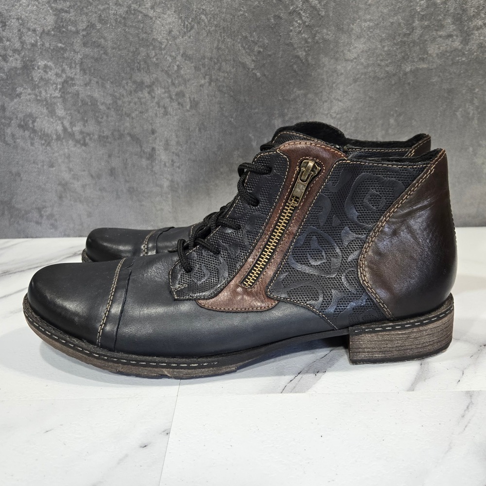 Remonte Rieker Ankle Boots Womens 11 EU 43 Black Leather Lace Up Zip Comfort - Picture 3 of 11